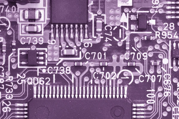 Primer Plano Placa Circuito Electrónico Con Procesador Microchips Otros Componentes —  Fotos de Stock