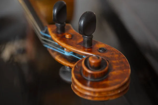 Violin in vintage style on wood background close up — Stock Photo, Image