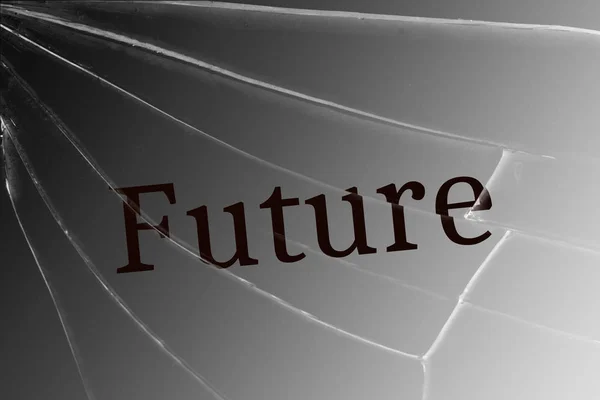 Το κείμενο του μέλλοντος για το σπασμένο γυαλί. Έννοια της απώλειας του μέλλοντος — Φωτογραφία Αρχείου
