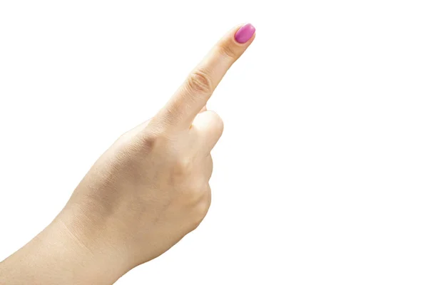 Güzellik kadını elle pembe moda manikür. İzole görüntü