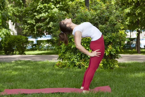 Schöne attraktive junge Frau beim Stretching im Park. — Stockfoto