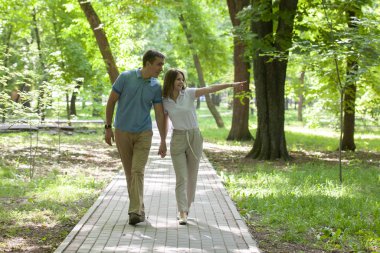 Elinde bir parkta - romantik Tarih açık havada el yürüme Çift