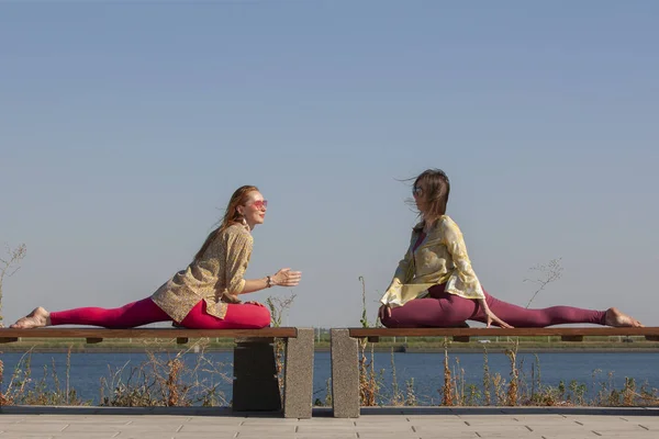 Yoga im Park - Meditation und Atemübungen mit einem erfahrenen Trainer, Porträt — Stockfoto