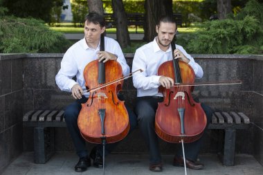 Klasik müzik profesyonel çello oyuncu solo performansı, eller yukarı, tanınmayan kişi yakın