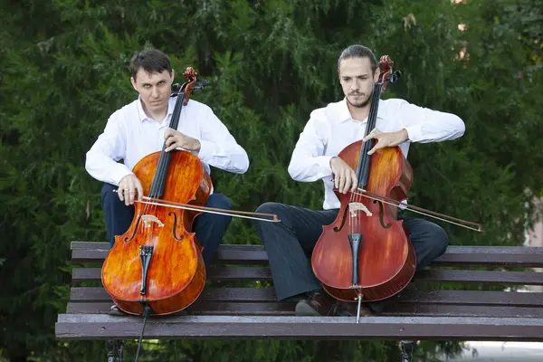 Cello. Cello spel visas närbild. — Stockfoto