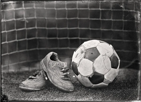 Children's football wet plate on anodized aluminum.