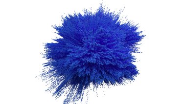 Beyaz zemin üzerine mavi toz top patlama. Mavi bulut. Mavi toz patlama. Kutsal boya. Mavi toz hareket dondurmak.