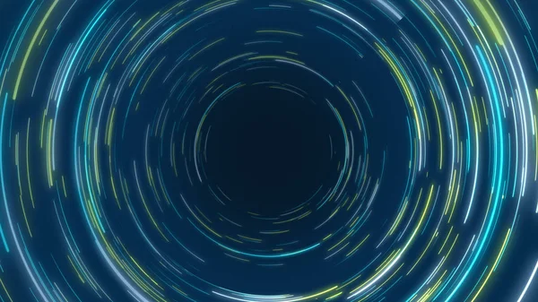 Blue & yellow abstract circular radial lines background. Data flow. Optical fiber. Motion effect. Background