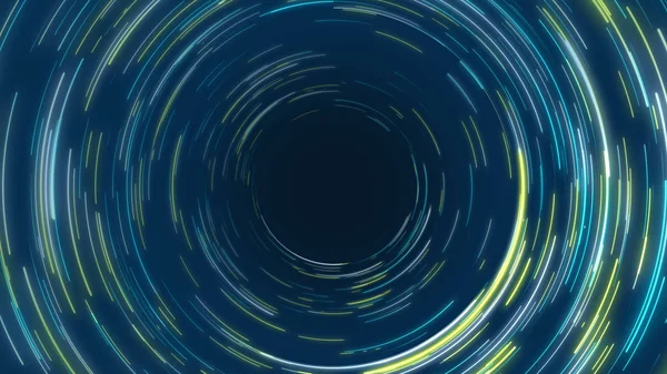 Blue & yellow abstract circular radial lines background. Data flow. Optical fiber. Motion effect. Background