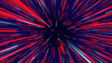 Kırmızı ve mavi soyut radyal geometrik arka plan hatları. Veri akışı tünel. Patlama yıldızı. Hareket etkisi. Arka plan
