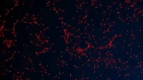 Abstract digital background with cybernetic particles. geometric background with triangular cells. Bright red digital illustrations with polygons on dark background. Plexus connected lines motion.