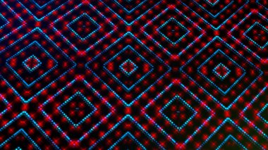 Hareketli ışık shinning kırmızı ve mavi noktalar ve yıldız şekiller kare. Parlak shinning noktalar ve yıldız 3d kamera hareketi ile renkli. Neon ve yıldız ve nokta etkisi ile arka plan