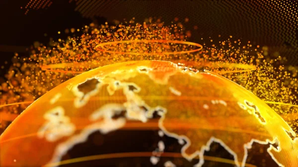 Gelb Orange Darstellung Von Erdtechnologie Geschäfts Und Kommunikationshintergrund Erdkugel Rotation — Stockfoto