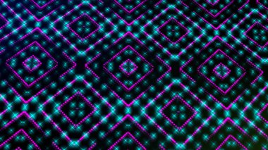 Hareketli ışık shinning pembe ve mavi nokta ve yıldız şekiller kare. Parlak shinning noktalar ve yıldız 3d kamera hareketi ile renkli. Neon ve yıldız ve nokta etkisi ile arka plan