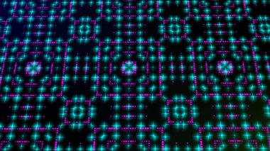 Hareketli ışık shinning pembe ve mavi nokta ve yıldız şekiller kare. Parlak shinning noktalar ve yıldız 3d kamera hareketi ile renkli. Neon ve yıldız ve nokta etkisi ile arka plan