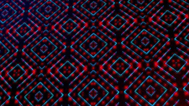 Hareketli ışık shinning kırmızı ve mavi noktalar ve yıldız şekiller kare. Parlak shinning noktalar ve yıldız 3d kamera hareketi ile renkli. Neon ve yıldız ve nokta etkisi ile arka plan