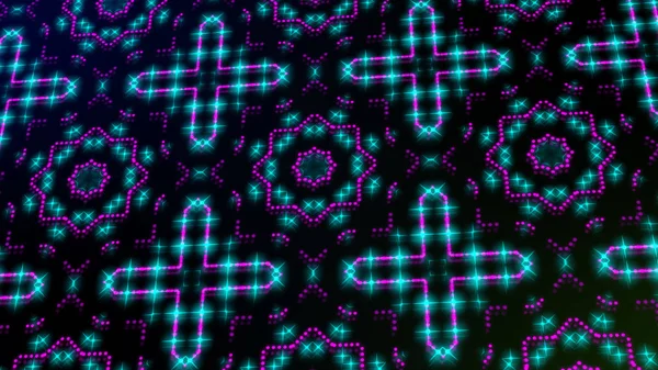 Animated light shinning pink and blue dots and stars square shapes. Bright shinning colored dots and stars with 3D camera movement. Abstract background with neon and stars and dots effect