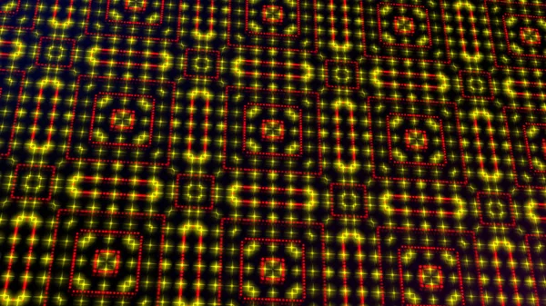 Animated light shinning yellow & red dots and stars square shapes. Bright shinning colored dots and stars with 3D camera movement. Abstract background with neon and stars and dots effect