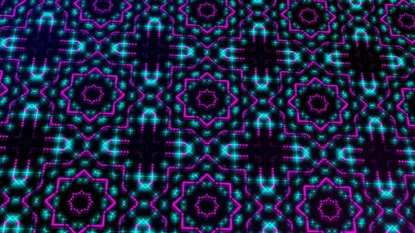 Animated light shinning pink and blue dots and stars square shapes. Bright shinning colored dots and stars with 3D camera movement. Abstract background with neon and stars and dots effect