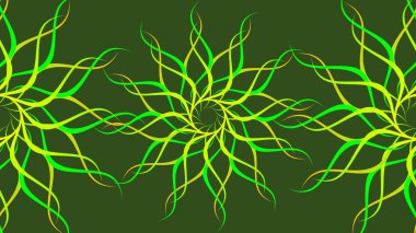 Yeşil ve sarı dönen desenli renkli sarmal, soyut dalgalar arka plan. Büyülü spiraller döner. Yanılsama hareketi etkisi arka plan. Enerji renkli arka plan müzik ve olay için. Psychedelic müzik