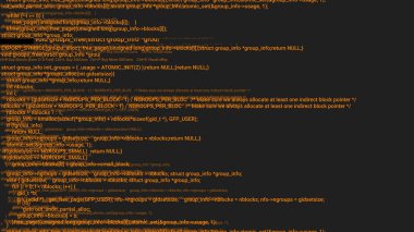 Turuncu ekran hacker kavramı animasyon aksaklık ile kodlama. Programlama kodu hata yazarak. Büyük veri ve Internet siber saldırı. Programlama kod soyut. Blockchain kavramı, bilgisayar dijital kod