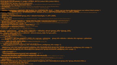 Turuncu ekran hacker kavramı animasyon aksaklık ile kodlama. Programlama kodu hata yazarak. Büyük veri ve Internet siber saldırı. Programlama kod soyut. Blockchain kavramı, bilgisayar dijital kod