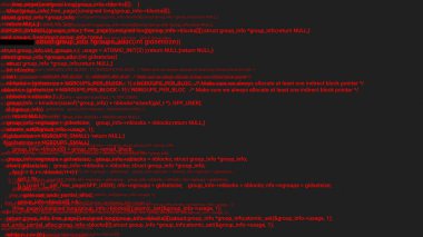 Kırmızı ekran hacker kavramı animasyon aksaklık ile kodlama. Programlama kodu hata yazarak. Büyük veri ve Internet siber saldırı. Programlama kod soyut. Blockchain kavramı, bilgisayar dijital kod