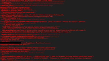 Kırmızı ekran hacker kavramı animasyon aksaklık ile kodlama. Programlama kodu hata yazarak. Büyük veri ve Internet siber saldırı. Programlama kod soyut. Blockchain kavramı, bilgisayar dijital kod