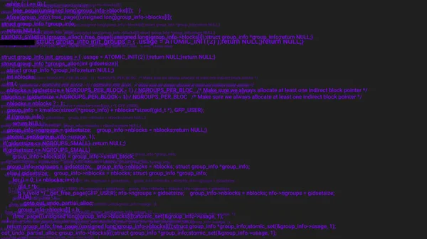 Purple screen coding hacker concept animation with glitch. Programming code typing error. Big data and Internet cyber attack. Programming code abstract. Blockchain concept, computer digital code