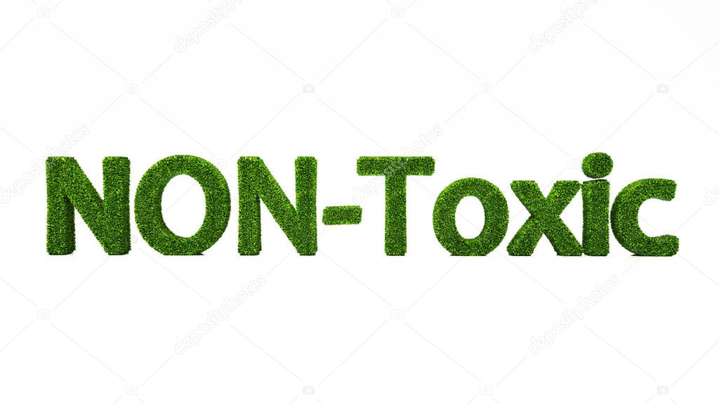 3D rendering NON-TOXIC word made of green grass, save the earth concept