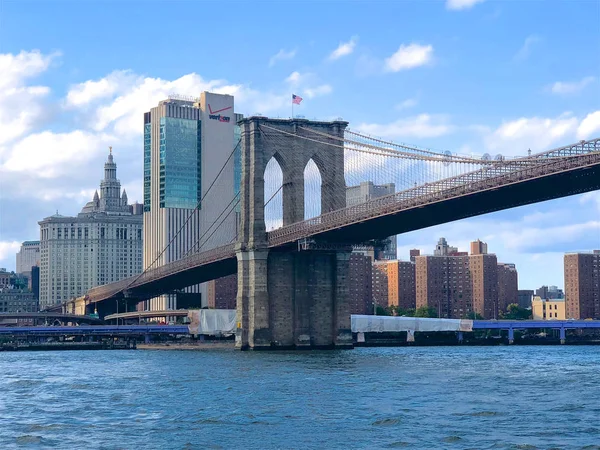 Zobacz Panoramę Most Brooklyn Manhattan New York City Downtown New — Zdjęcie stockowe