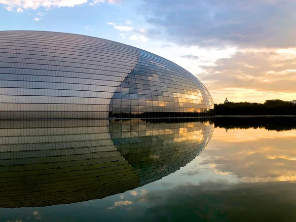 Під Час Заходу Сонця Панорама Національного Центру Виконавських Мистецтв Пекін — стокове фото