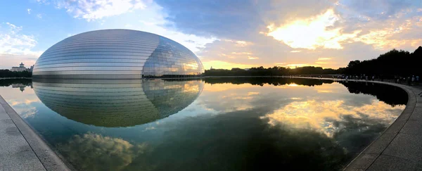 Sunset Panorama Com Centro Nacional Artes Cênicas Pequim Anteriormente Grande — Fotografia de Stock