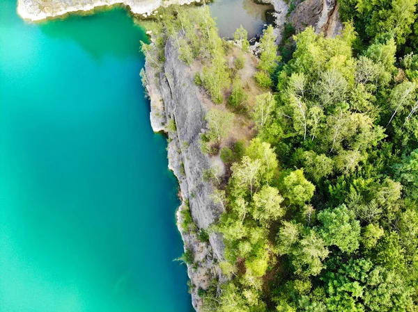 Aerial view of Quarry. Dive site. Famous location for fresh water divers and leisure attraction. Quarry now explored by scuba divers. Flooded quarry, adrenaline hobby