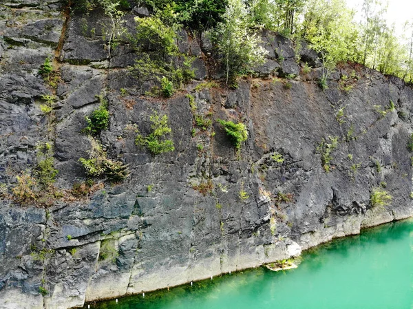 Aerial view of Quarry. Dive site. Famous location for fresh water divers and leisure attraction. Quarry now explored by scuba divers. Flooded quarry, adrenaline hobby