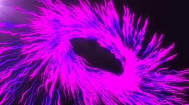 Pink & blue motion graphics with colored spiral and spheres, abstract color wormhole tunnel, background with rotation of lines and particles. 2d/3d animation. Growing bunch of optical fibers