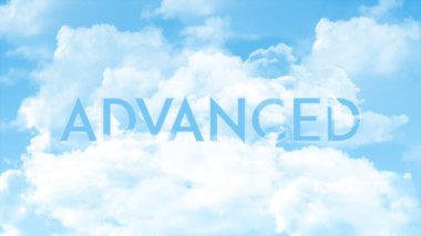 Word gelişmiş bulutlar, renkli gökyüzü rengi. iş sunumu için güçlü kelime kavram.