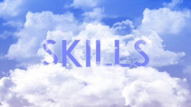Bulutlar, renkli gökyüzü rengi Word becerileri. iş sunumu için güçlü kelime kavram.