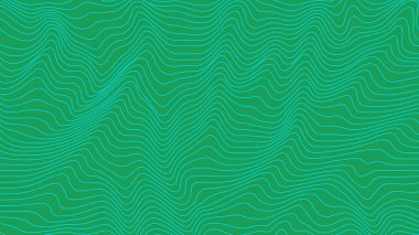 Yeşil ve mavi curvy hatları geometrik desen doku renkli arka plan üzerinde el salla. Dalga şerit arka plan. Bozuk şekillerle arka plan... hareket, op sanat desen yanılsaması.