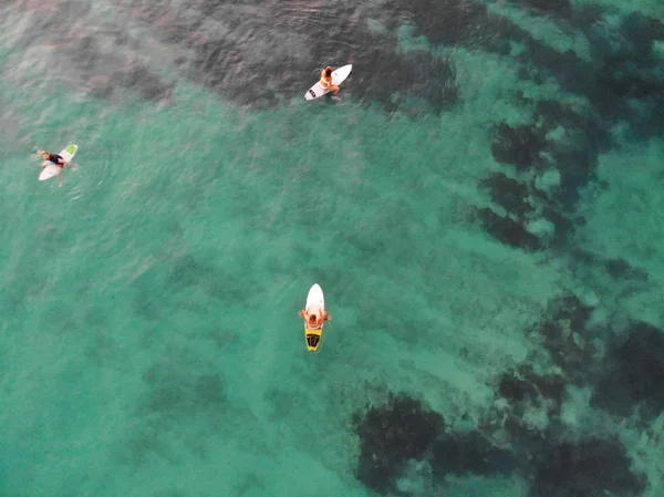 Vue Aérienne Surfeur Sur Les Vagues Surfeurs Sur Leur Planche — Photo