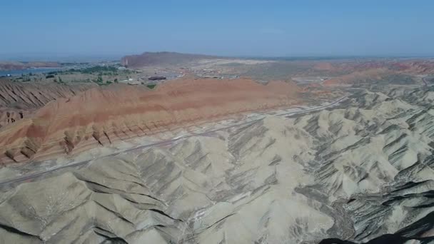 Színes Hegyek Hegyek Szivárvány Légifelvételek Zhangye Nemzeti Geopark Gansu Tartomány — Stock videók