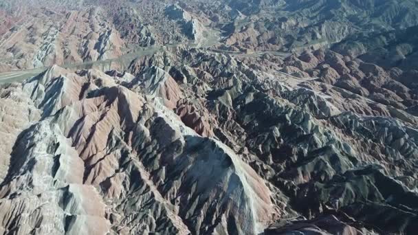 Colorful Mountains Rainbow Mountains Aerial View Zhangye National Geopark Gansu — Stock Video