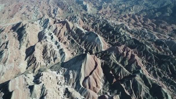 Colorful Mountains Rainbow Mountains Aerial View Zhangye National Geopark Gansu — Stock Video