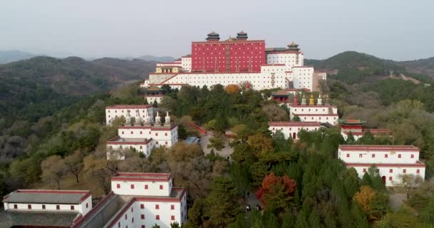 Flygfoto Över Putuo Zongcheng Buddhistiska Tempel Åtta Yttre Tempel Chengde — Stockvideo