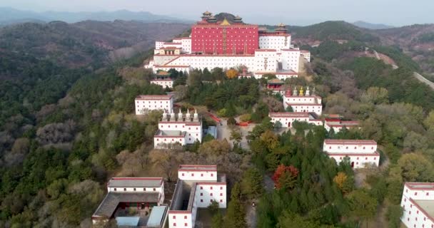 Luchtfoto Van Putuo Zongcheng Boeddhistische Tempel Één Van Acht Outer — Stockvideo