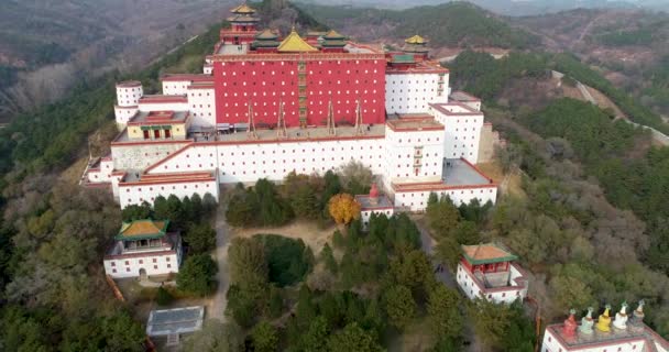 Luchtfoto Van Putuo Zongcheng Boeddhistische Tempel Één Van Acht Outer — Stockvideo