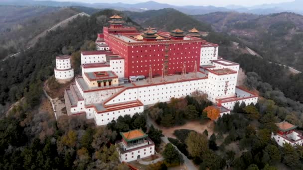 Luchtfoto Van Putuo Zongcheng Boeddhistische Tempel Één Van Acht Outer — Stockvideo