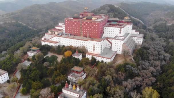 Luchtfoto Van Putuo Zongcheng Boeddhistische Tempel Één Van Acht Outer — Stockvideo