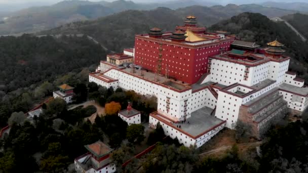 Flygfoto Över Putuo Zongcheng Buddhistiska Tempel Åtta Yttre Tempel Chengde — Stockvideo