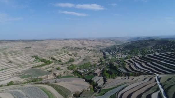 Vista Aérea Del Campo Agrícola Terrazas Junto Montaña Las Colinas — Vídeos de Stock